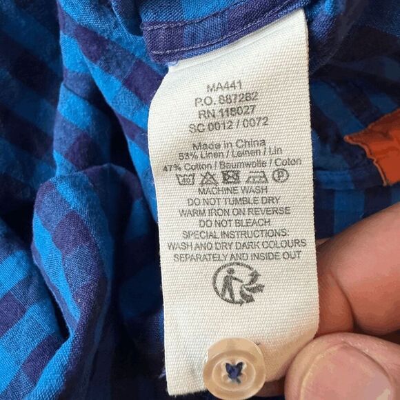 Boden Men's Check‎ Lined Blend Quarter Button Short Sleeve Shirt Blue Size XL - Picture 5 of 7